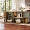 Brown Engineered Wood Console Table with 3-Tier Shelves and Pedestal Base